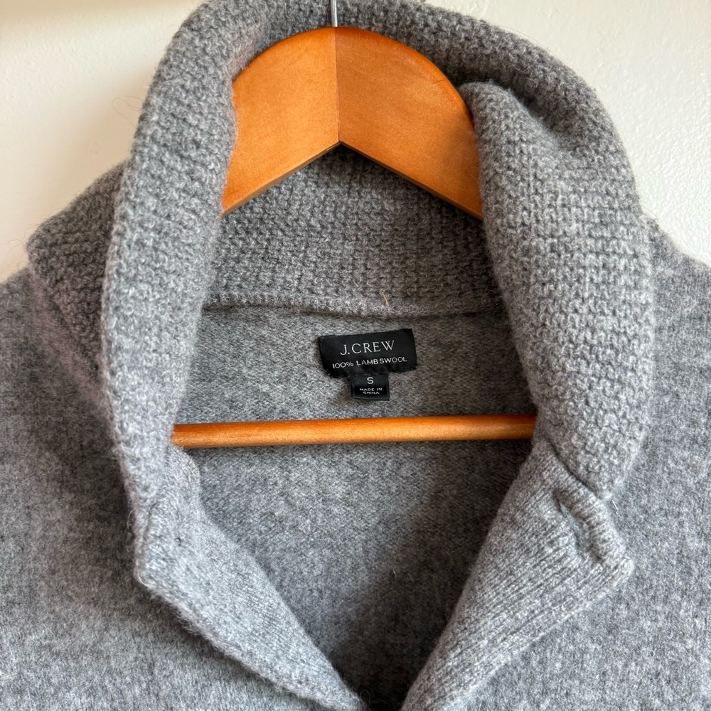 J. Crew Lambswool Grey Button Front Collared Barn… - image 6